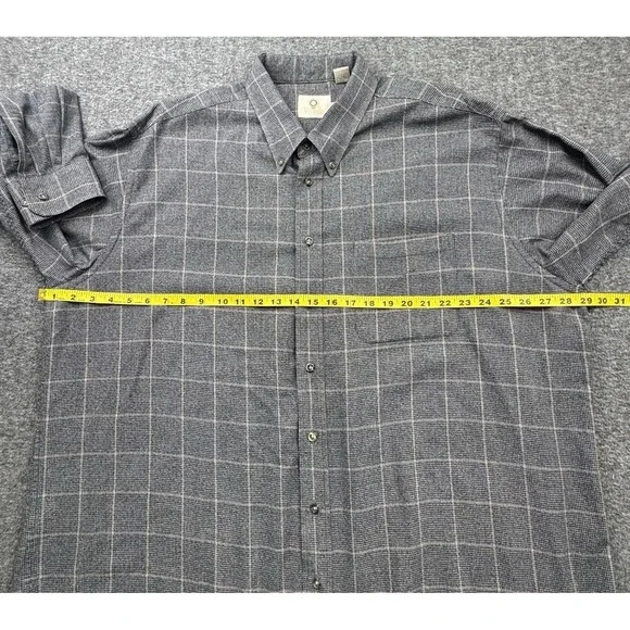 Viyella Wool Cotton Blend Flannel Sport Shirt Men 2XL XXL Plaid Check Gray Black - Picture 5 of 16